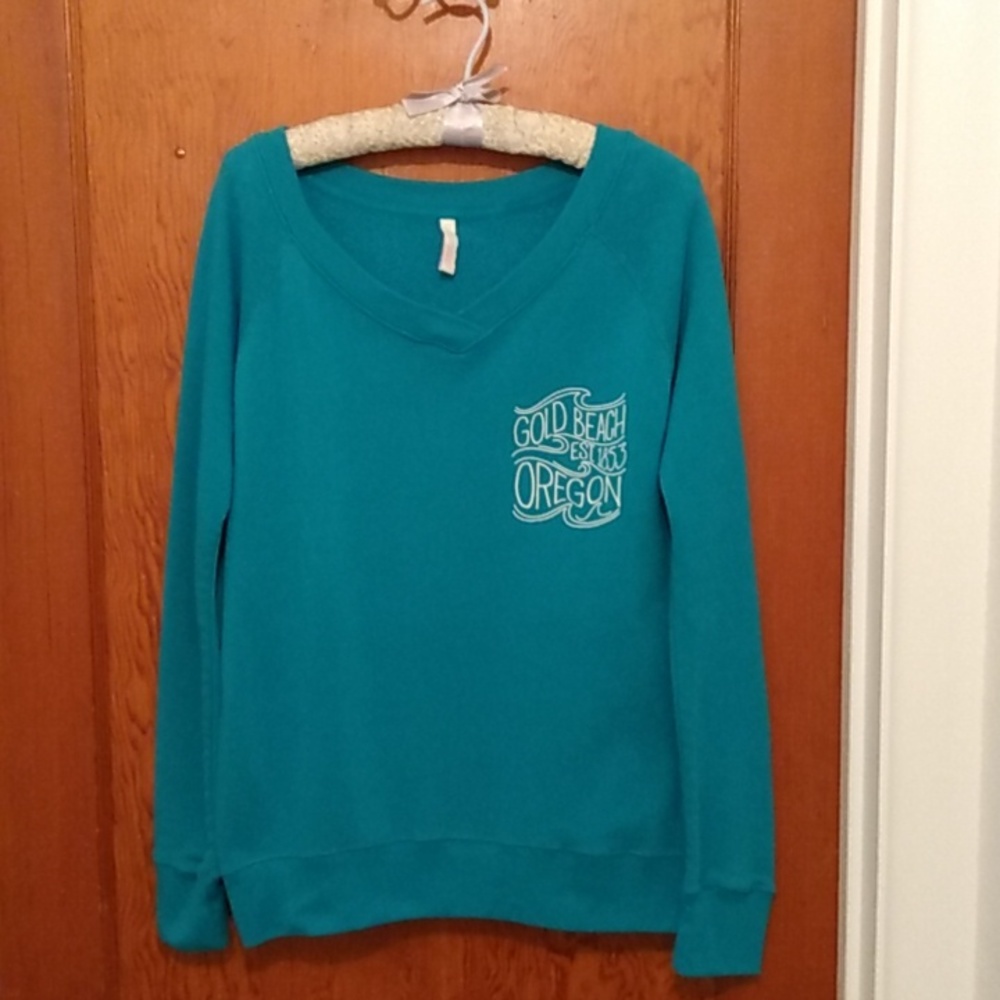 Golden Beach Oregon Long Sleeve Sweatshirt Size Medium Teal Color SZ M